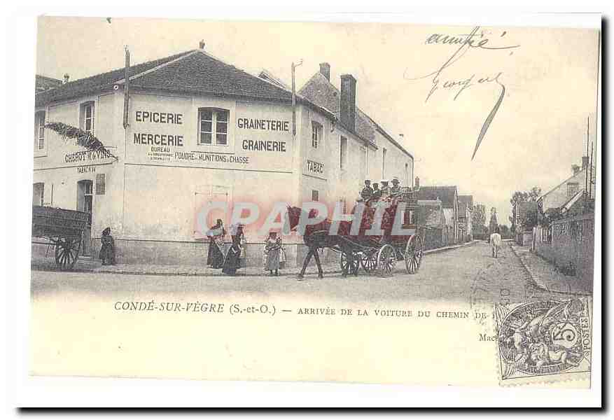 Conde sur Vegre CPA Arrivee de la voiture du chemin (Reproduction)