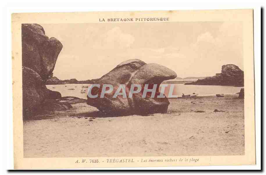 Tregastel CPA Les enormes rochers de la plage