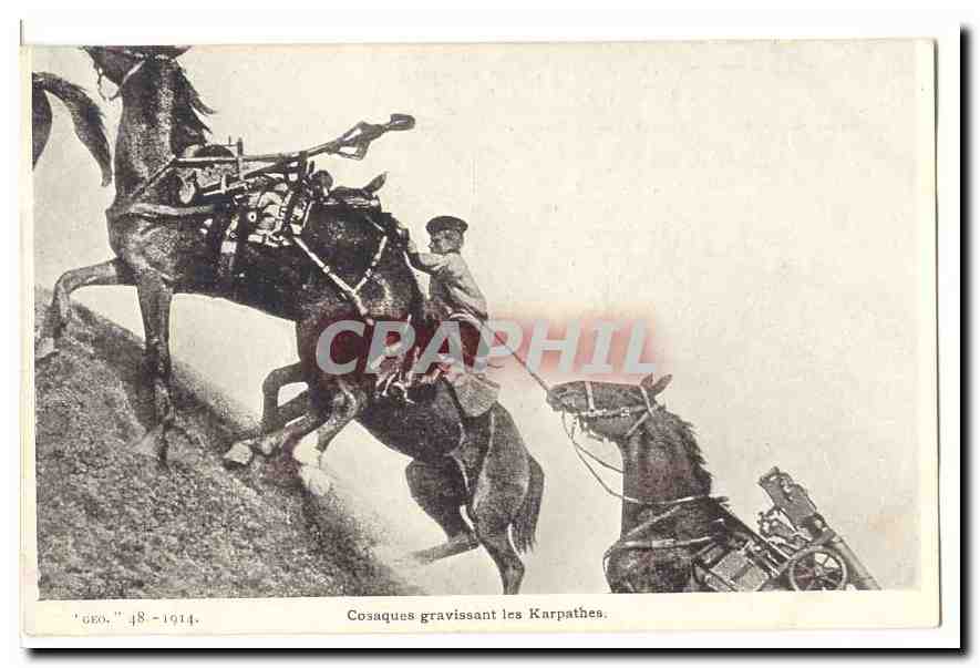 Cosaques gravissant les Karpathes — GEO n°48 - 1914