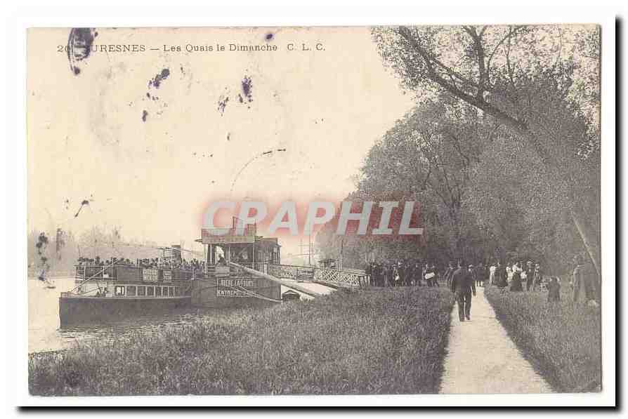 Suresnes CPA Les quais le Dimanche (bateau tres animee)