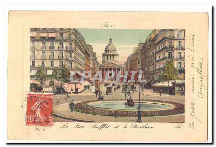 Paris CPA La rue Soufflot et le Pantheon (animee)