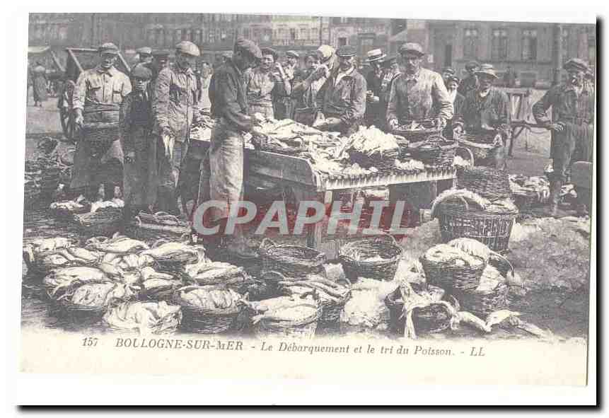 Boulogne sur Mer CPA Le debarquement et le tri du poisson (reproduction)