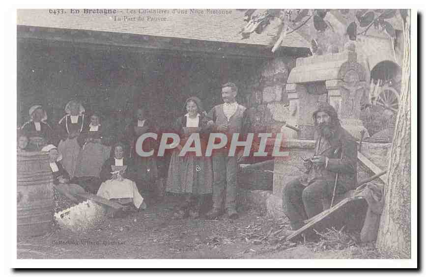 En Bretagne CPA Les cuisinieres d'une noce bretonne La part du pauvre (reproduction)