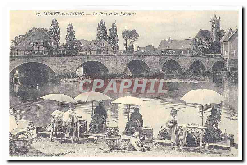 Moret sur Loing CPA Le pont et les laveuses (reproduction)