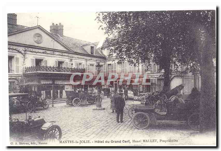 Mantes la Jolie CPA Hotel du grand cerf Henri Mallet proprietaire (automobiles) (reproduction)