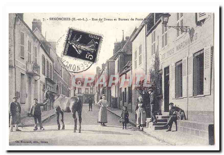 Senonches CPA Rue de Dreux et bureau de poste (reproduction)