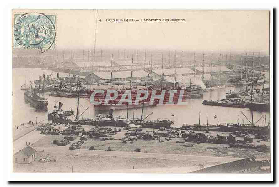 Dunkerque CPA Panorama des bassins (bateaux marine marchande) (tres animee)