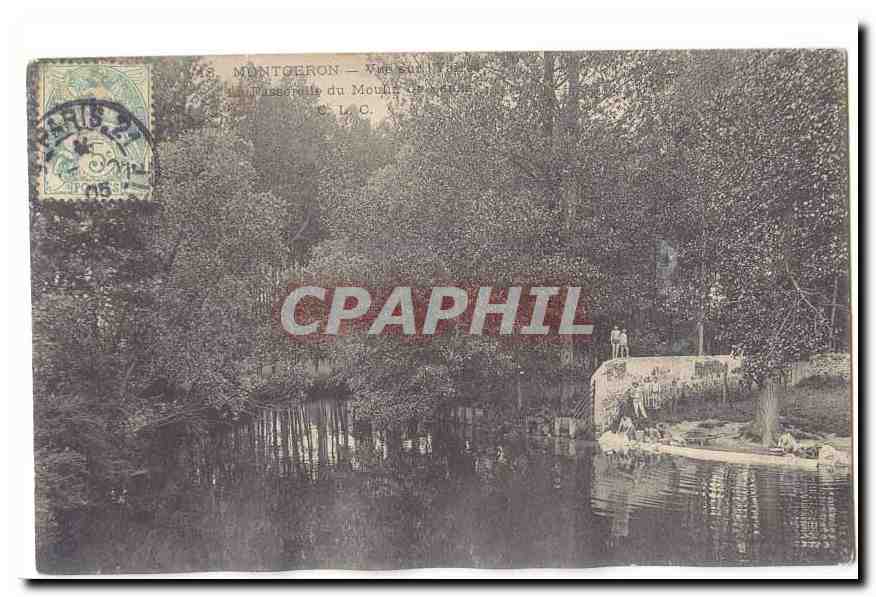 Montgeron CPA Vue sur l'Yerre La passerelle du moulin de Senlis (lavandieres lavoir)