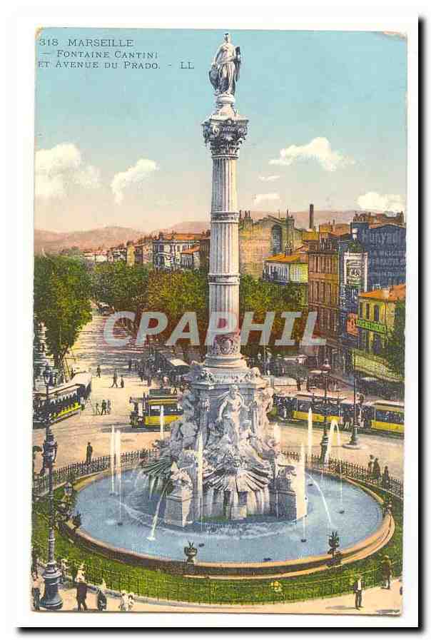 Marseille CPA Fontaine Cantin et avenue du Prado (animee)