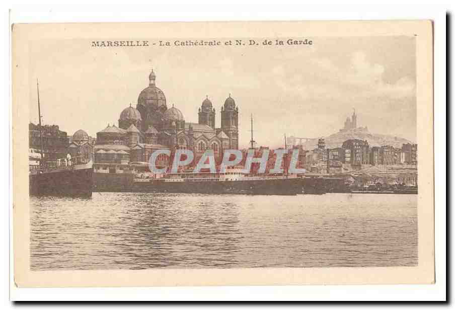 Marseille CPA La cathedrale et ND de la garde (bateaux animee)