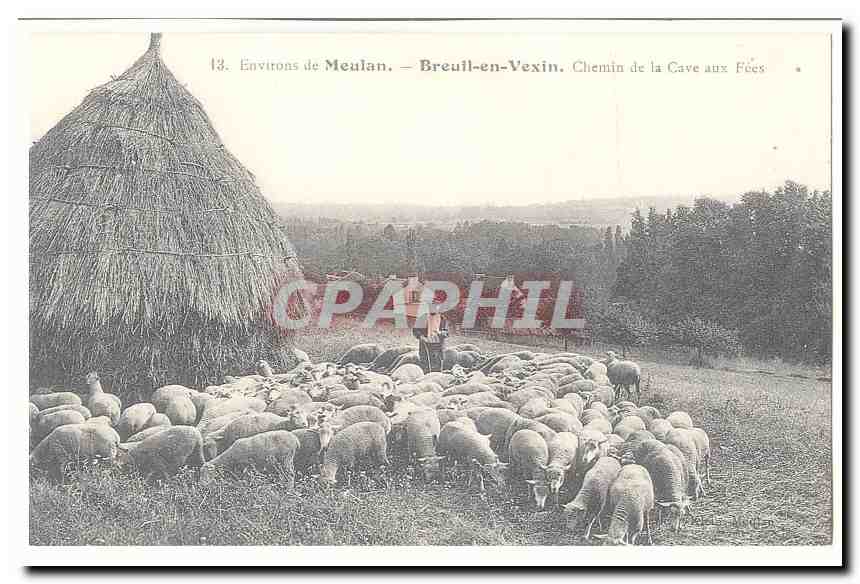 Environs de Meulan CPA Breuil en VExin Chemin de la cave aux fees (moutons) (reproduction)
