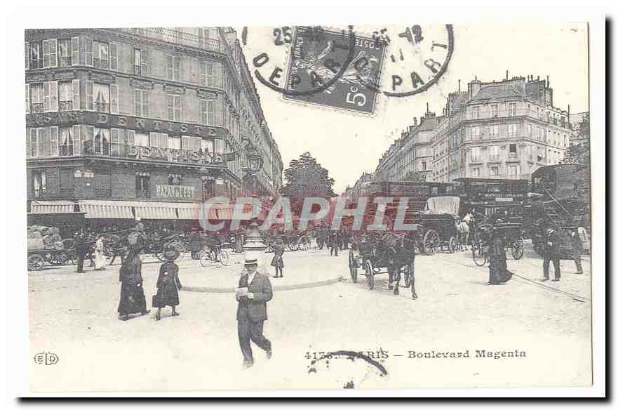 Paris CPA Boulevard Margenta (autobus) (reproduction)
