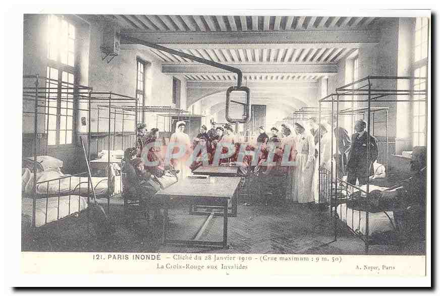 REPRODUCTION Paris inonde CPA Cloche du 28 janvier 1910 Crue La croix rouge aux Invalides