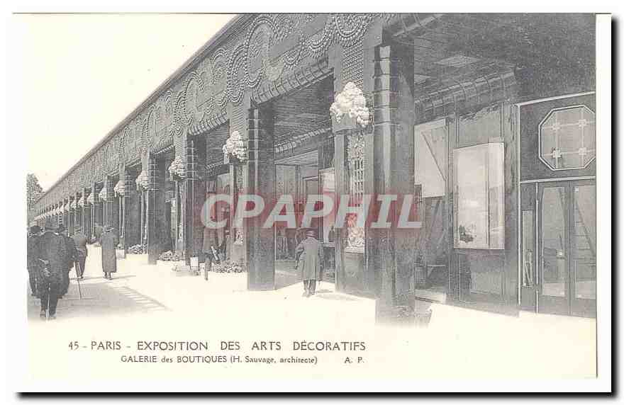 Paris Antike Ansichtskarte Ausstellung der dekorativen Künste Galerie der Geschäfte (Architekt H Sauvage) (Nachbildung)