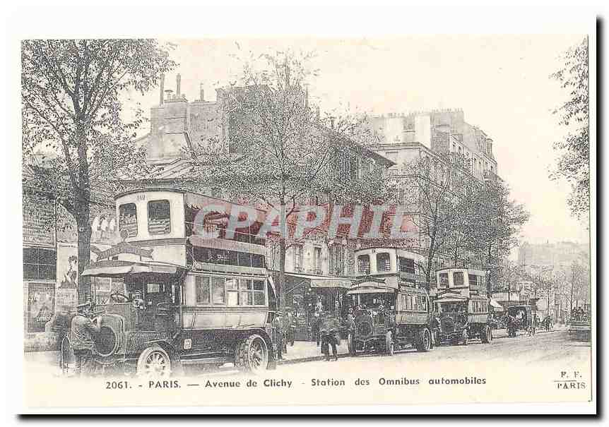 Paris CPA Avenue de Clichy Station des omnibus automobiles (reproduction)