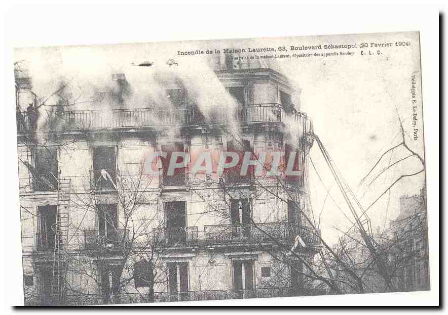 Paris CPA Incendie de la Maison Laurette 63 boulevard Sebastopol (20 fevrier 1904) (reproduction)