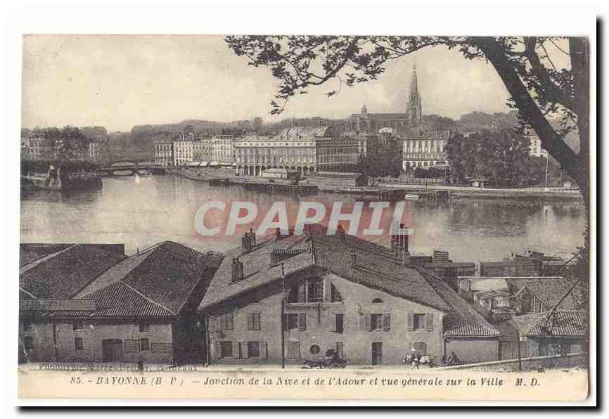 Bayonne CPA Jonction de la Nive et de l'Adour et vue generale sur la ville