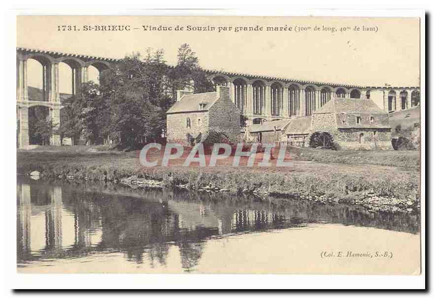 St-Brieuc — Viaduc de Souzin par grande marée (300m de long, 40m de haut) — (Col. E. Hamonic, S.-B.)