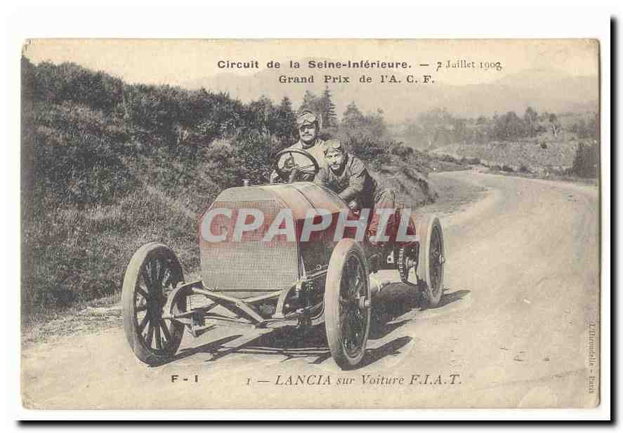 Circuit de la Seine Inferieure CPA 2 juillet 1908 Grand prix de l'AcF Lancia sur voiture FIAt