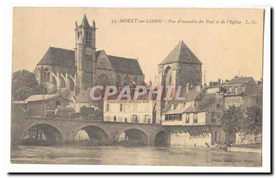 Moret sur Long CPA Vue d'ensemble du pont et de l'eglise