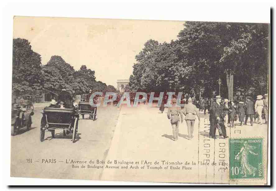 Paris CPA L'avenue du Bois de Boulogne et l'arc de TRiomphe de la place de l'eToile