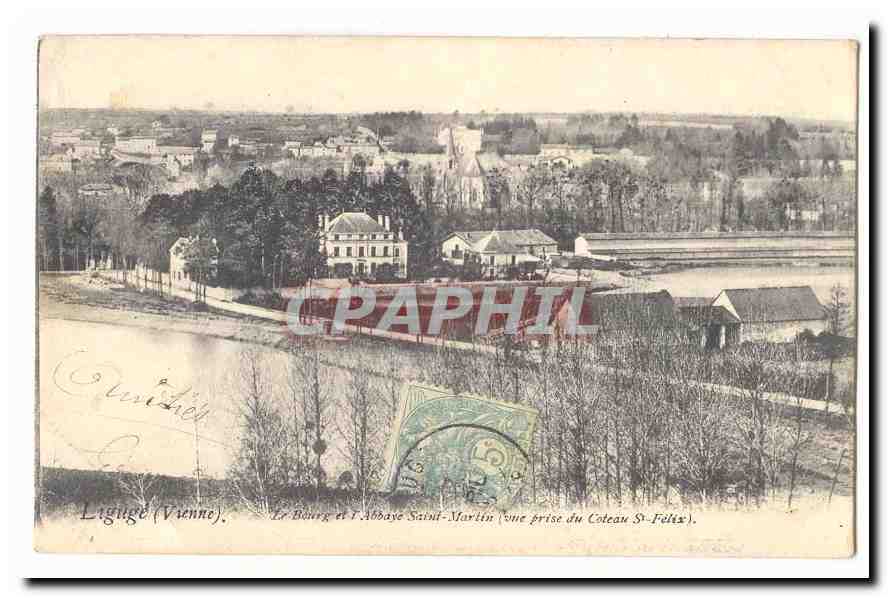 Ligugé (Vienne) — Le Bourg et l'Abbaye Saint-Martin (vue prise du Coteau St-Félix) — Coteau St-Félix