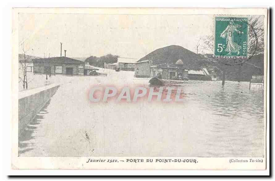 CPA Janvier 1910 Porte du Point du jour (crues inondations)