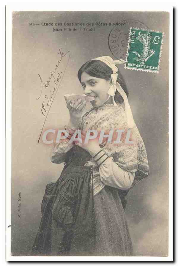 Jeune Fille de la Trinité — Étude des Costumes des Côtes-du-Nord — M. Dardan, Nantes