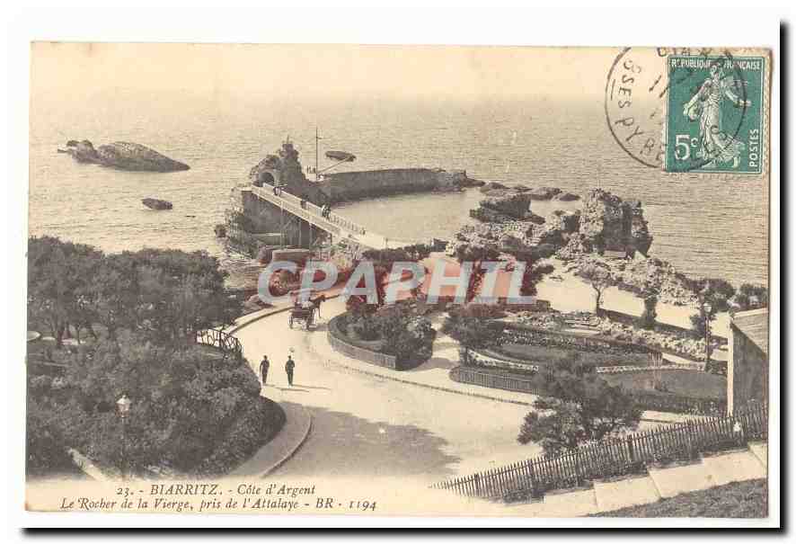 Biarriitz CPA Cote d'argent Le rocher de la Vierge pris de l'Attaye