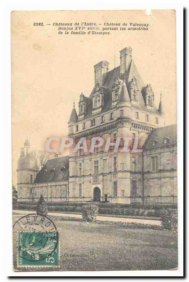 Château de Valençay — Donjon XVIe siècle portant les armoiries de la famille d'Etampes — Éditeur Levro, n° 3182