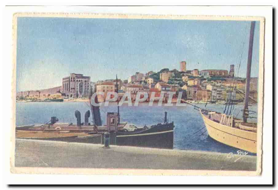 Cannes CPA vue sur le suquet (bateau)