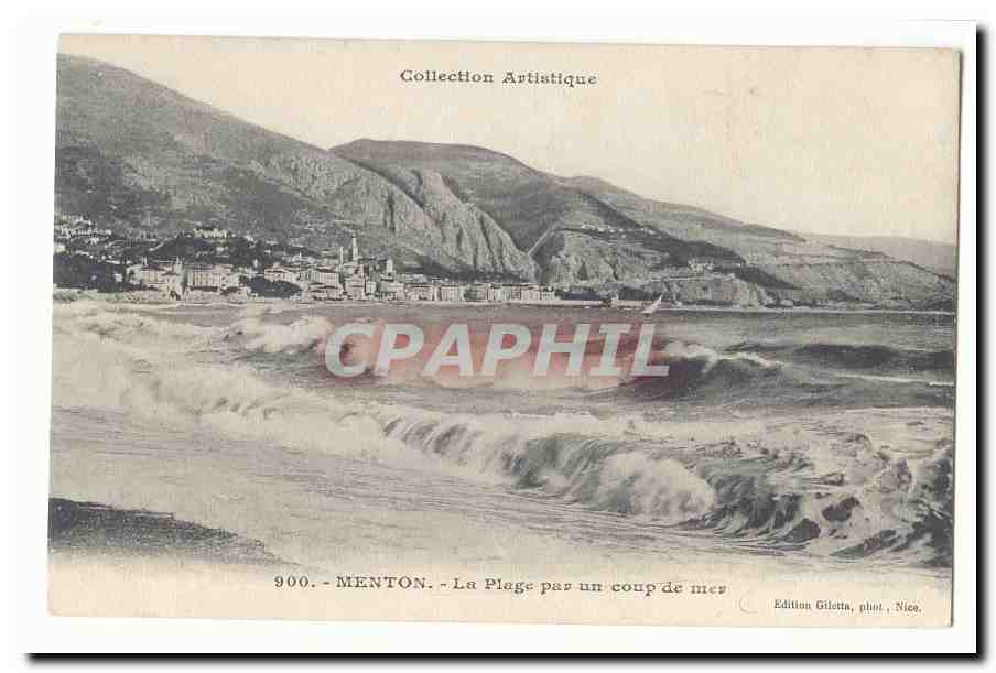 Menton CPA La plage par un coup de mer