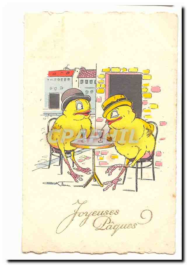 Deux poussins en tenue de ville — café — éditeur inconnu