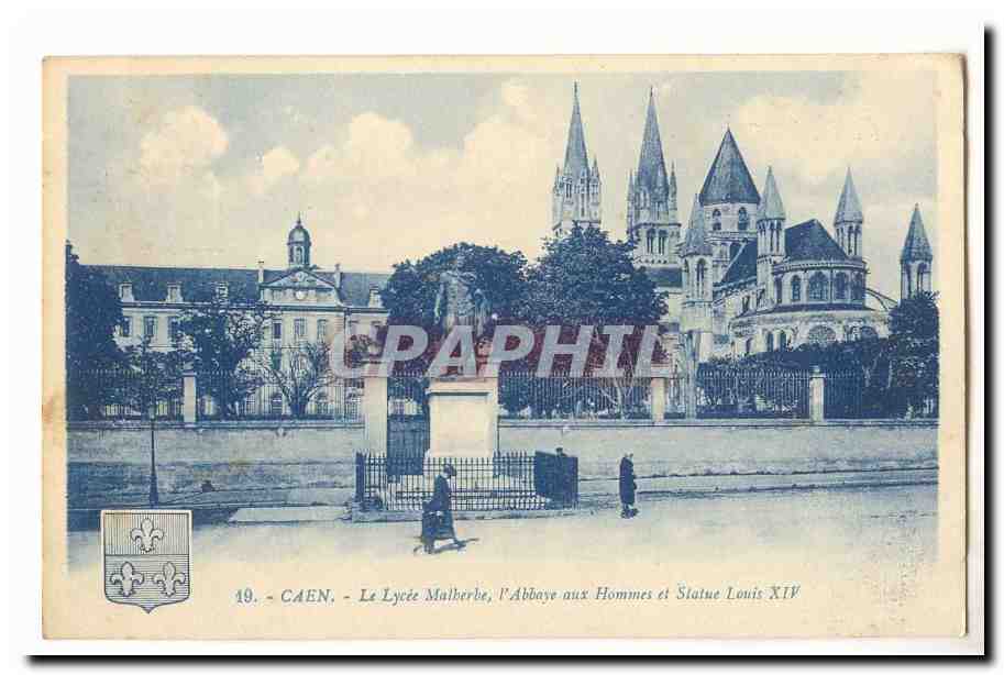 Caen CPA Le lycee Malherbe l'abbaye aux hommes et statue Louis XIV