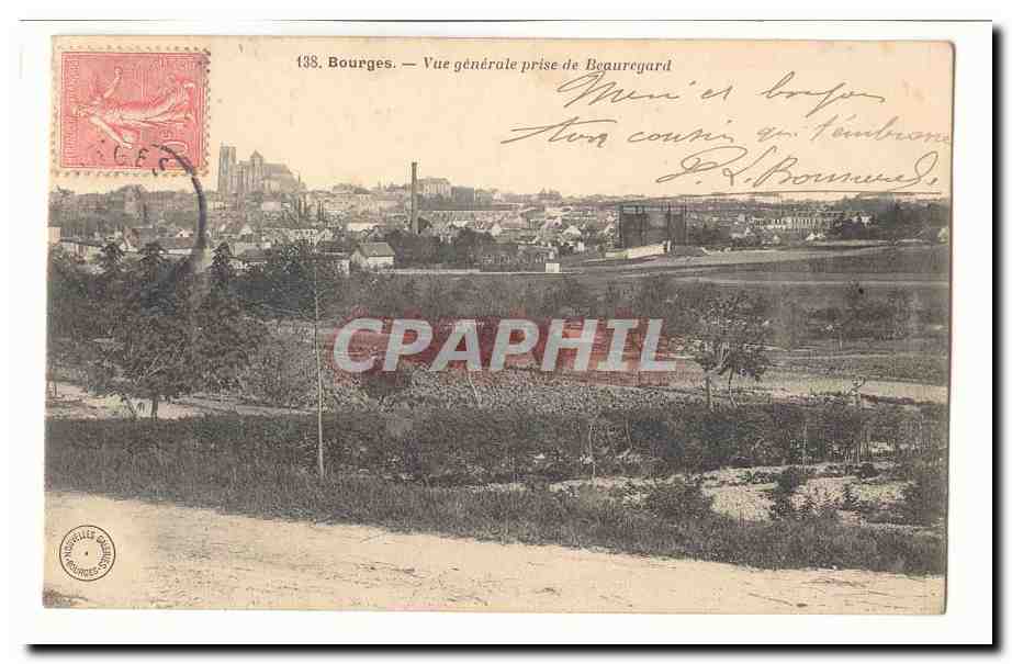 Bourges — Vue générale prise de Beauregard — éditeur : Imprimerie de Bourges, n° 1338