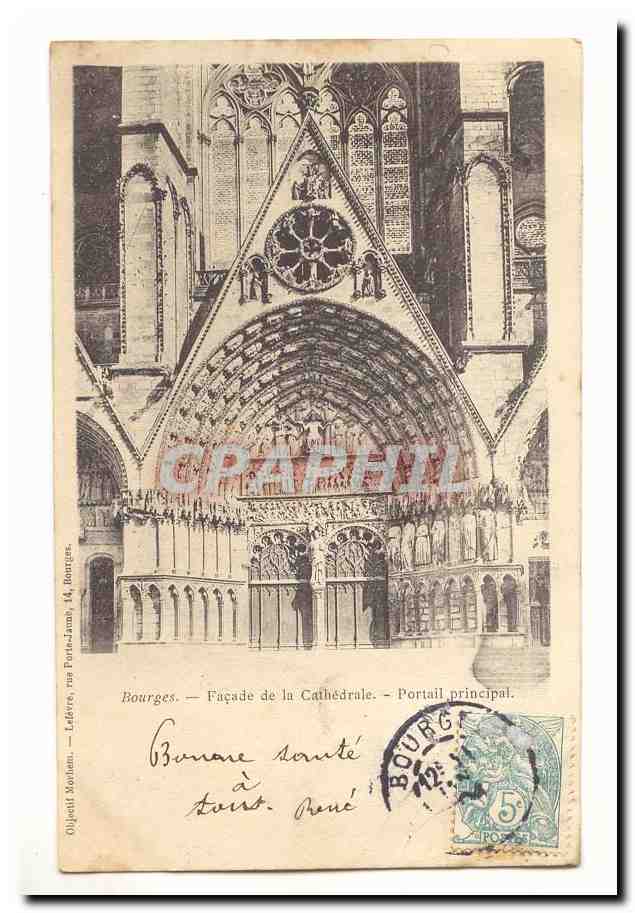 Bourges CPA Facade de la cathedrale Portail principal