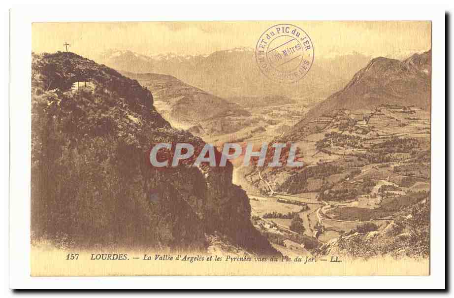 Lourdes CPA La vallee d'Argeles et les Pyrenees vus du Pic du Jer