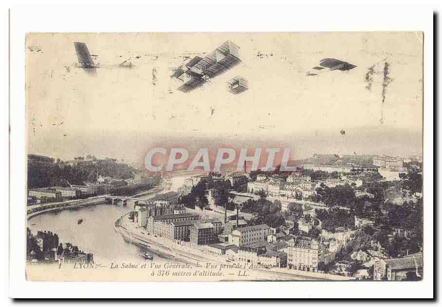 LYON — La Saône et Vue Générale — Vue prise de l'Ascenseur à 376 mètres d'altitude — LL.