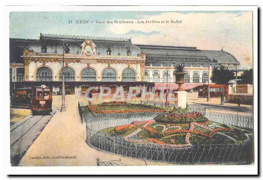 Lyon CPA Gare des Brotteaux Les jardins et le Buffet (animee tramways)