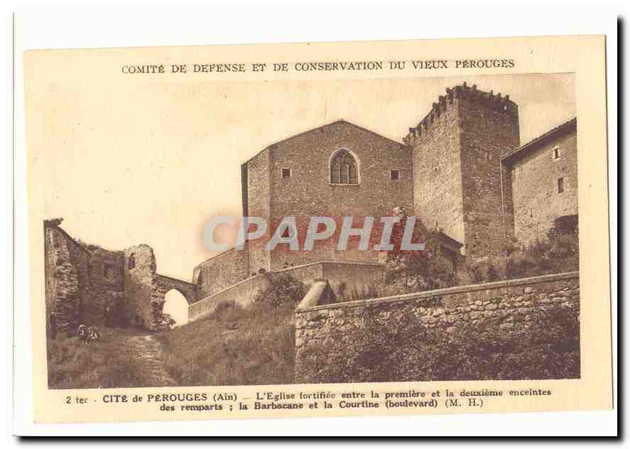 Cite de Perouges CPA l'eglise fortifiee entre la premiere et la deuxieme enceintes de remaprts