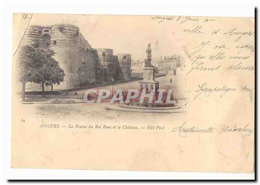 Angers CPA La statue du Roi rene et le chateau (carte rpecurseur)