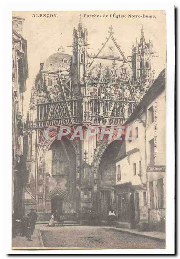 Alencon CPA Porches de l'eglise Notre DAme