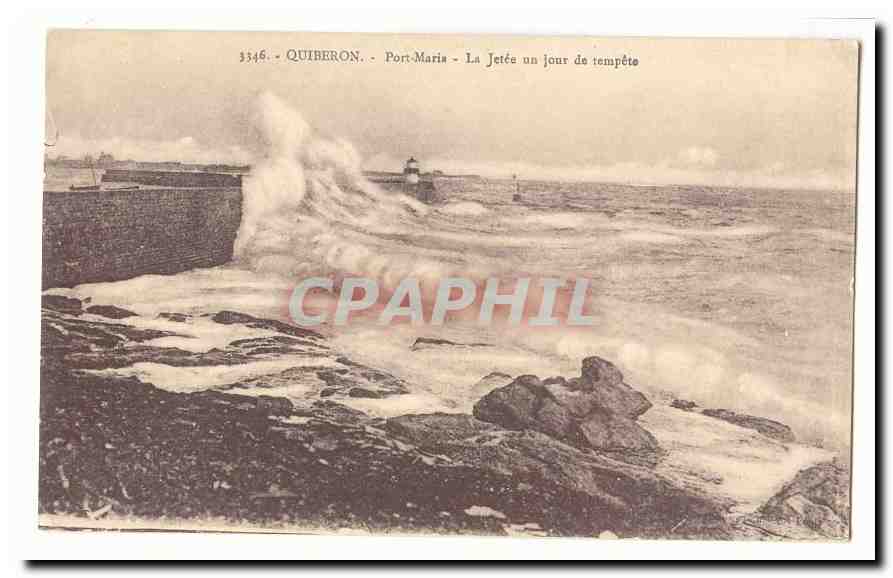 Quiberon - Port-Marie - La Jetée un jour de tempête — édition CPAPHIL, n° 3346