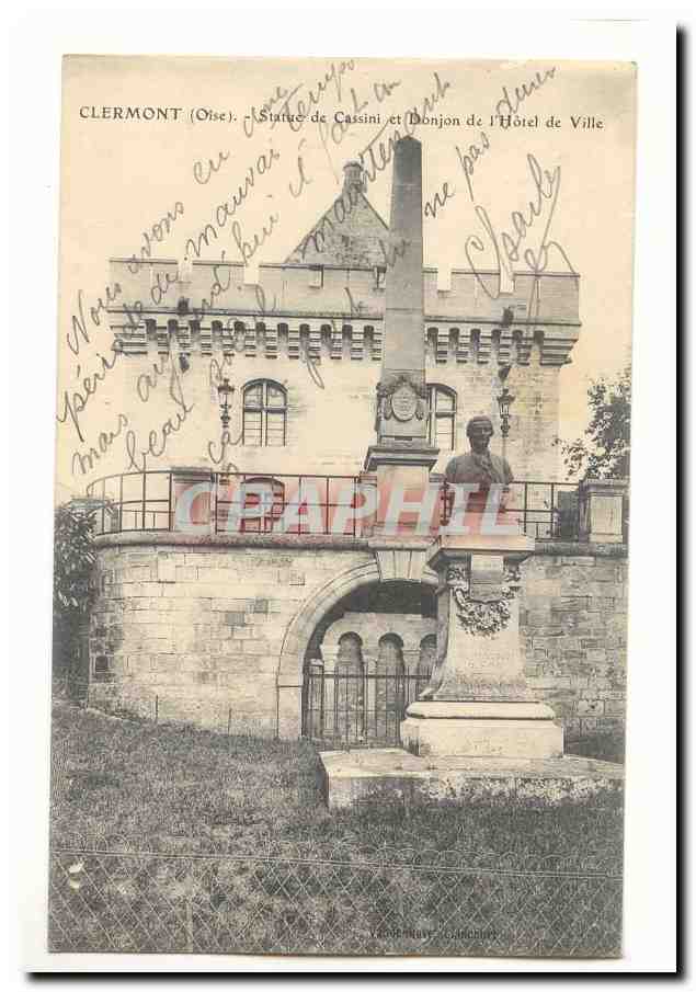 Clermont (Oise) — Statue de Cassini et Donjon de l'Hôtel de Ville