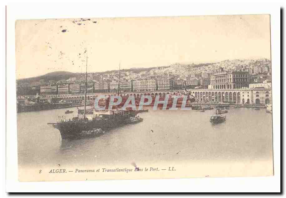 Alger — Panorama et Transatlantique dans le Port — LL.