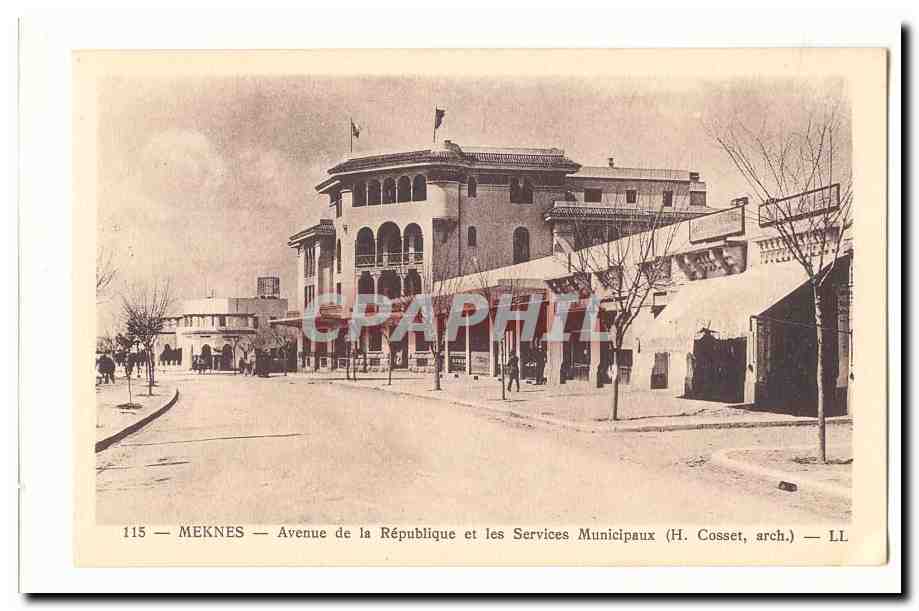 Maroc Meknes CPA Avenue de la Republique et les services municipaux (Cosset architecte)