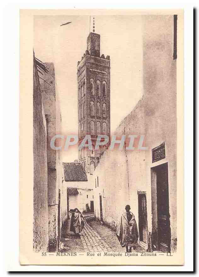 Maroc Meknes CPA Rue et mosquee Djama Zitouna