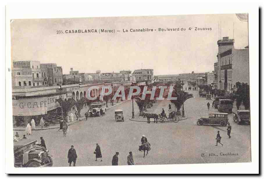 Maroc Casablanca CPA La Cannebiere Boulevard du 4eme zouaves (tres animee)