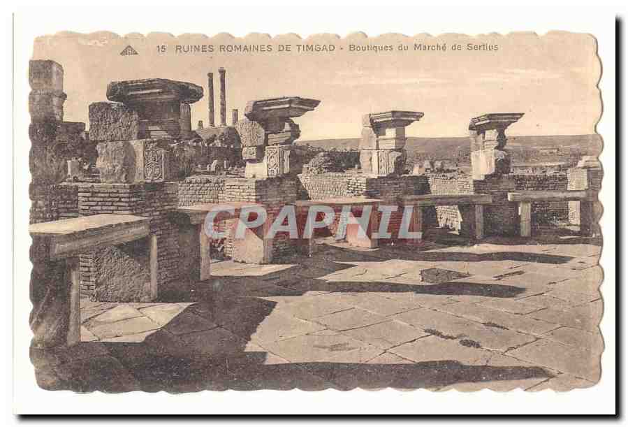 Algerie CPA Ruines romaines de Timgad Boutiques du marche de Sertius