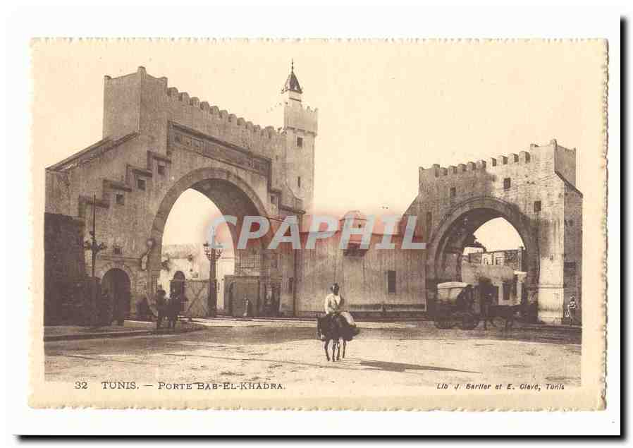 Tunisie Tunis CPA Porte Bab el Khadra (ane donkey)